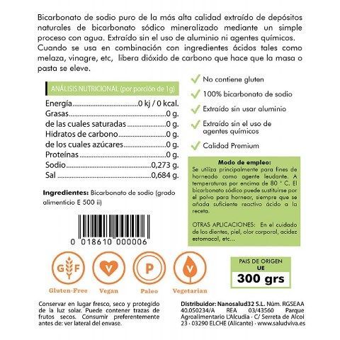 Bicarbonato de Sodio (sin aluminio) 300g Salud Viva - Imagen 2