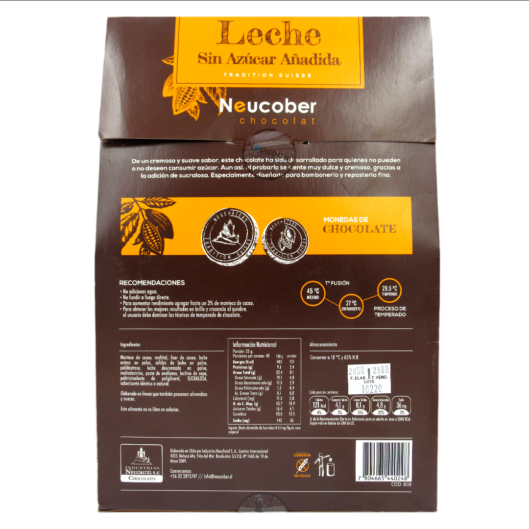 Monedas de Chocolate de Leche, sin azucar, sin gluten , 1 kg, marca Neucober - Imagen 2
