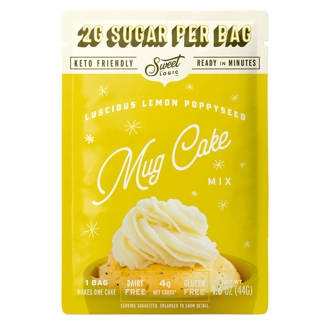 Mezcla para preparar Bizcocho en Taza, Sabor Limón con Semillas de Amapola, Keto, Libre de Gluten, 1 porción, Marca Sweet Logic