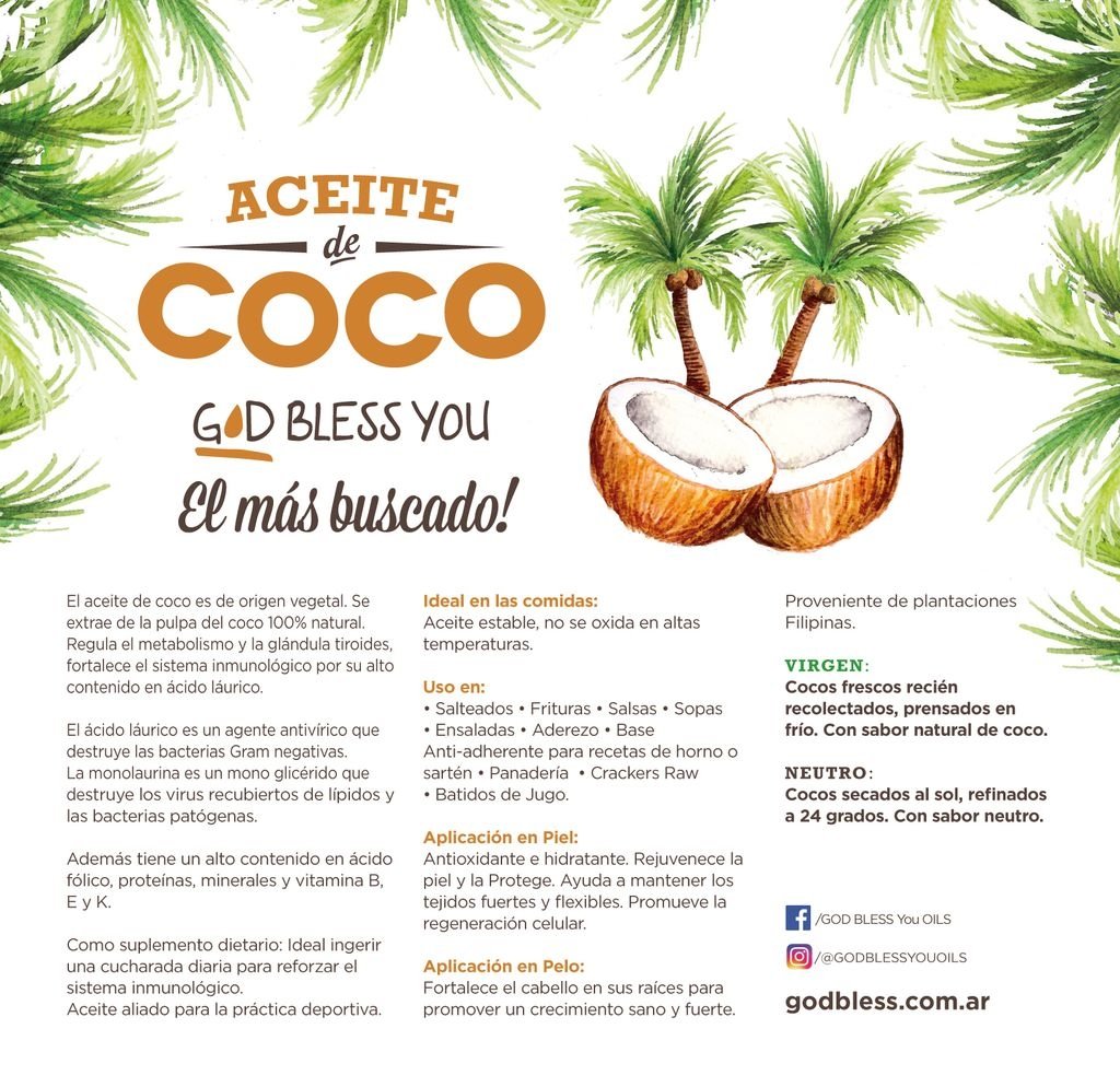 ACEITE DE COCO VIRGEN 500ml. GOD BLESS YOU - Imagen 4