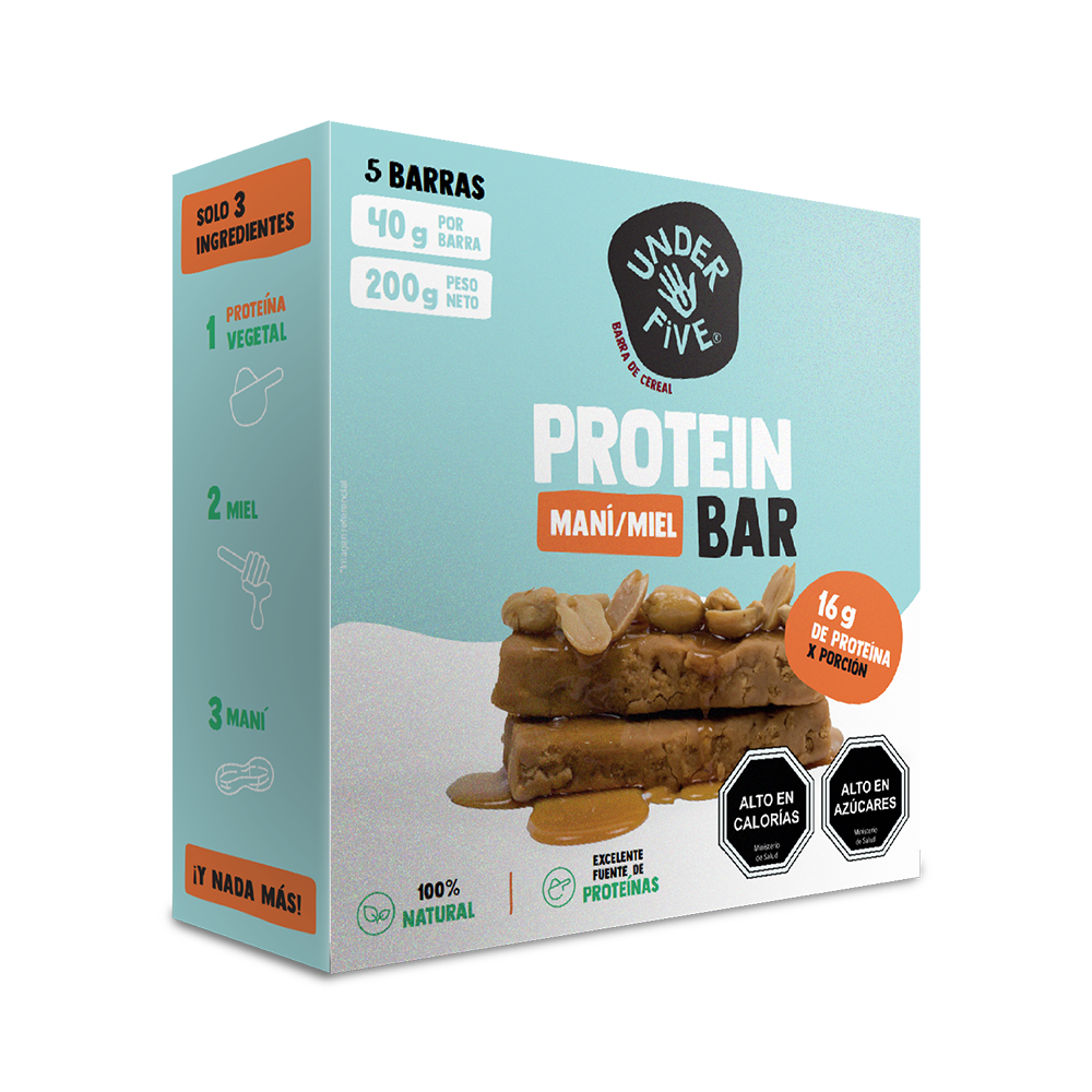 Pack 5 Barras Mani Miel Sin Azucar 200gr Marca Under Five
